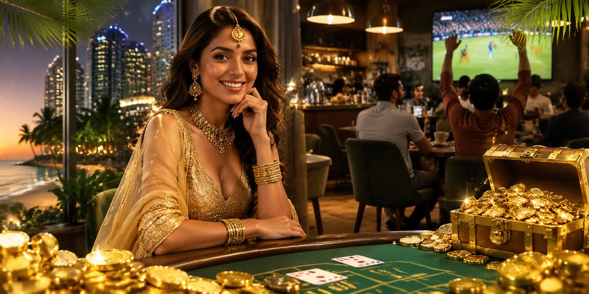 Indian woman in lehenga enjoying Baccarat online